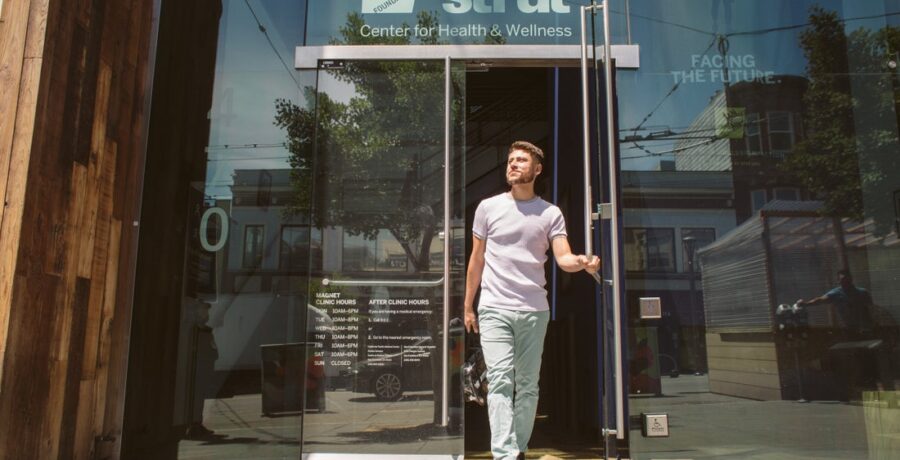 Person walking out of Strut