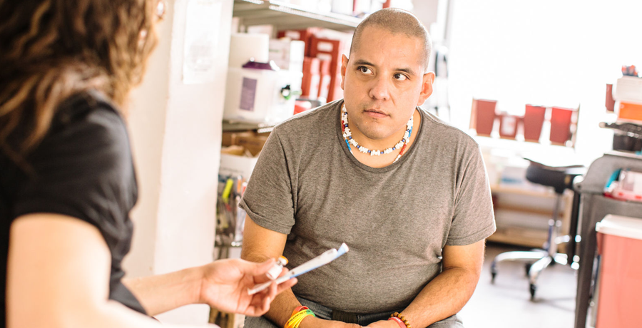 Person receiving Narcan at Harm Reduction Center